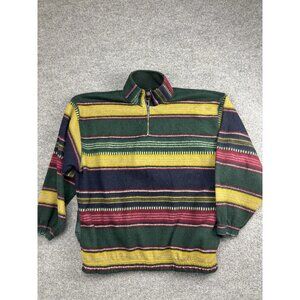 Vintage Bugle Boy Company Sweater Mens Large Green Stripe Fleece Quarter Zip 90s